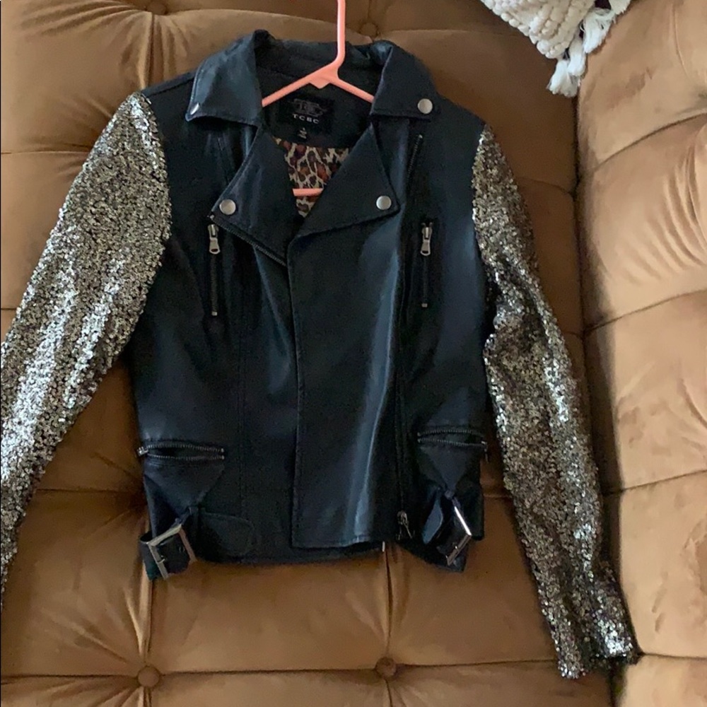 Sequin/leatherette jacket